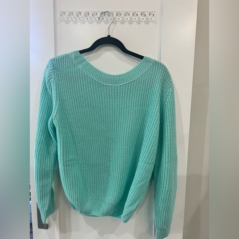 NWOT SHEIN Aqua Blue Crew Neck Sweater. Women’s size small.